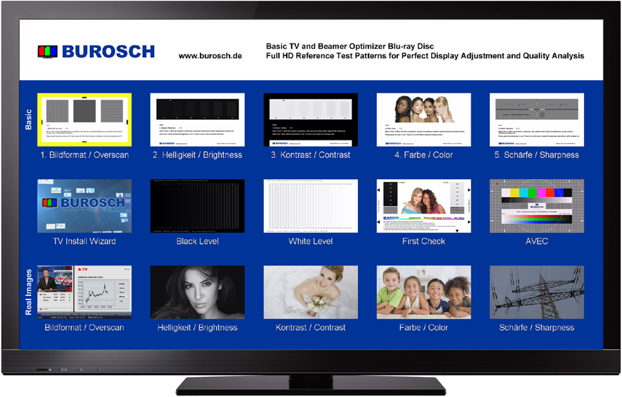 Menü Screenshot Basic TV and Beamer Optimizer Disc